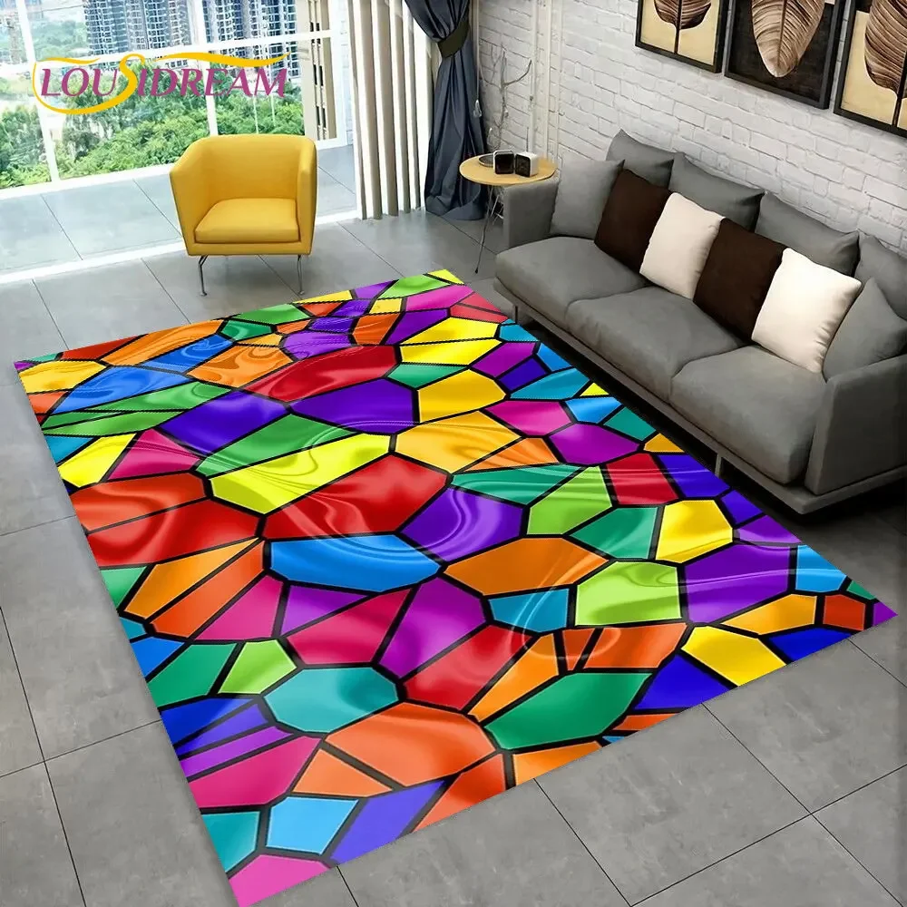 Kids Outdoor Area - Illusion Rainbow Chromatic Colour Area Rug,Carpet